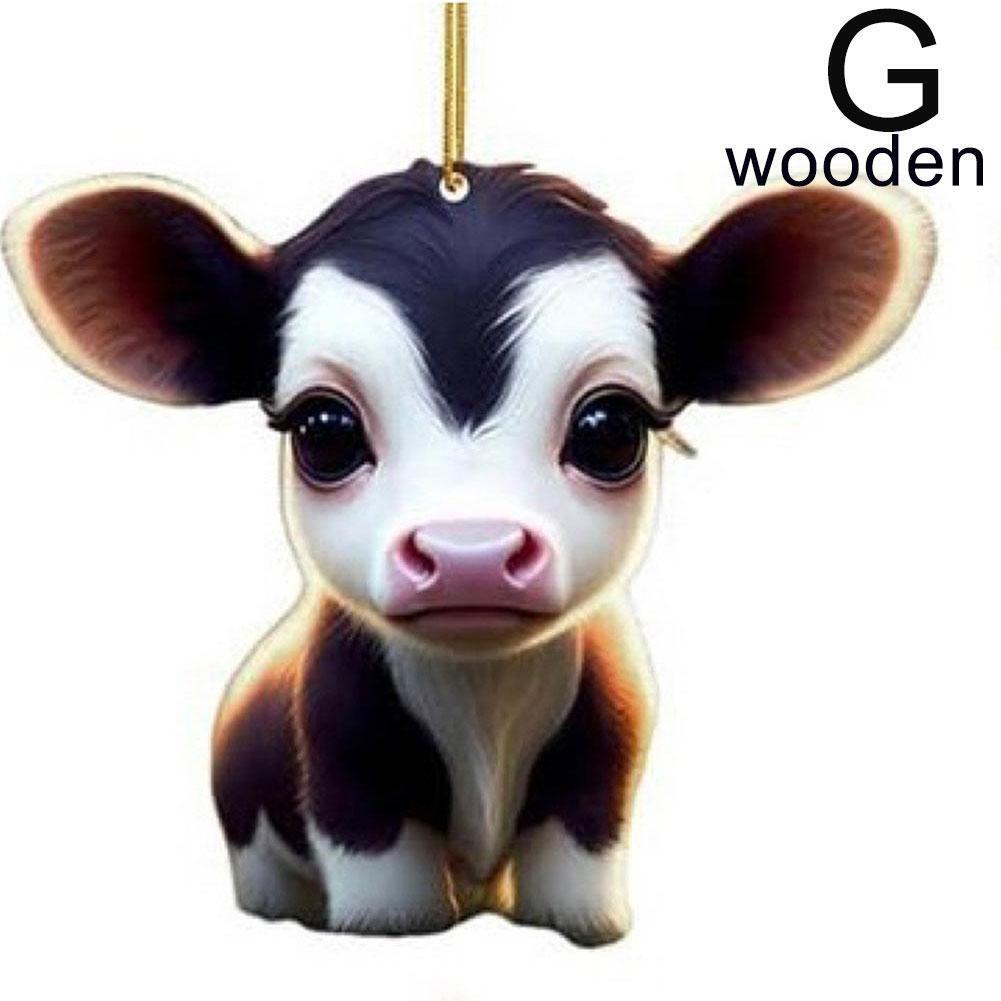 Cute Wooden Cartoon Cow Pendant Home Party Christmas Tree Ornament Toy CDN