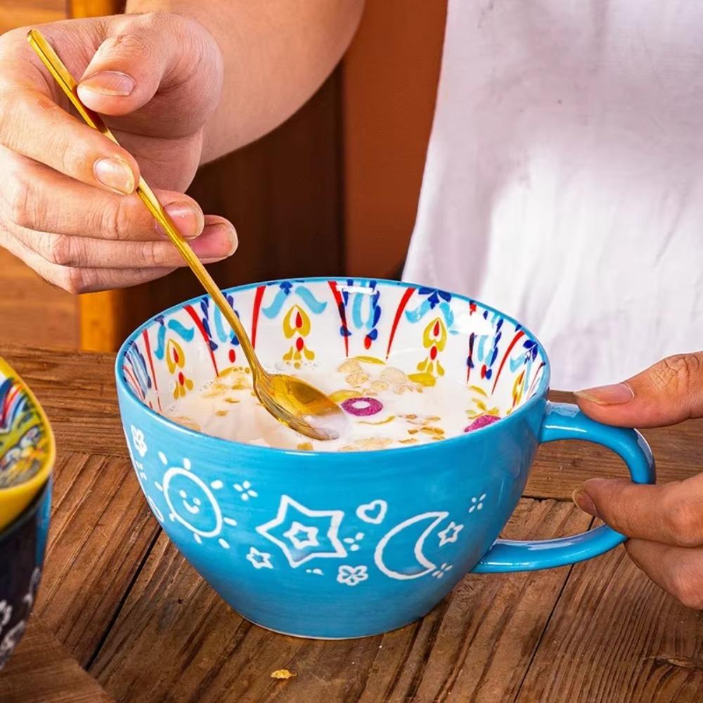 Ceramic Coffee Mug Retro Oatmeal Cup Creative Bohemian Breakfast Cup Friend Gift