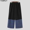 INCERUN Men Spring Elastic Waist Striped Patchwork Trousers Casual Wide Leg Pants