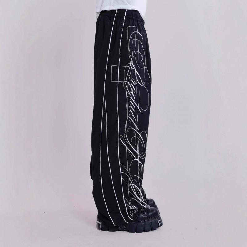 Unisex Streetwear Embroidered Letter Print Wide Leg Straight Trousers Lightweight Casual Pants Teens