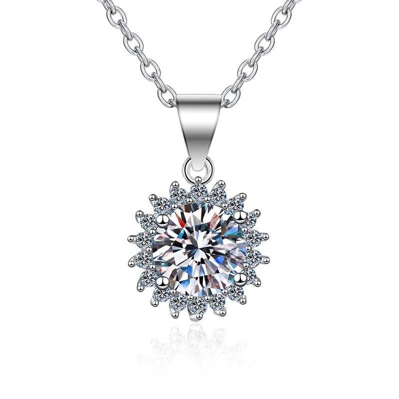 D цвет 5CT Сертифицированное ожерелье из муассанита из твердого стерлингового серебра с подвеской в виде подсолнечника и бриллиантов для женщин, обещание свадебных украшений