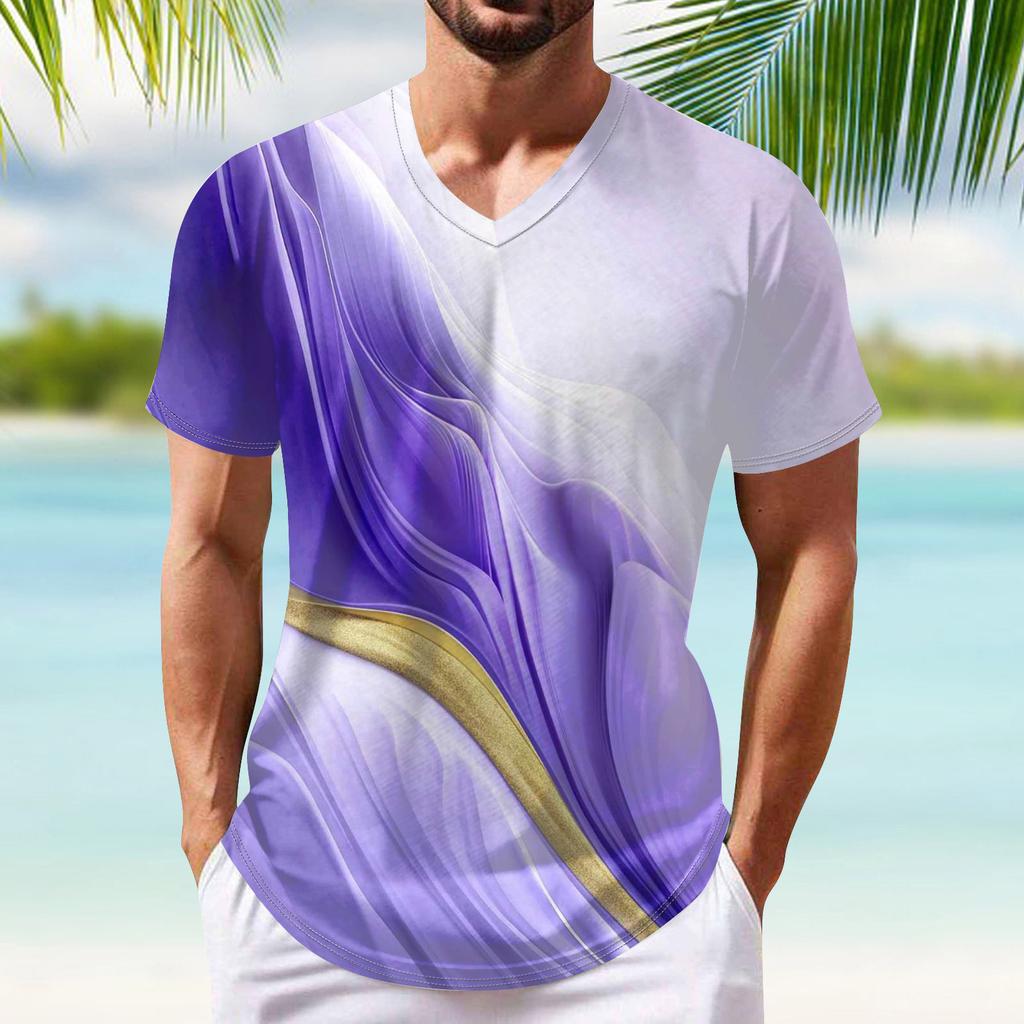 Летняя мужская популярная футболка с v-образным вырезом и короткими рукавами с принтом