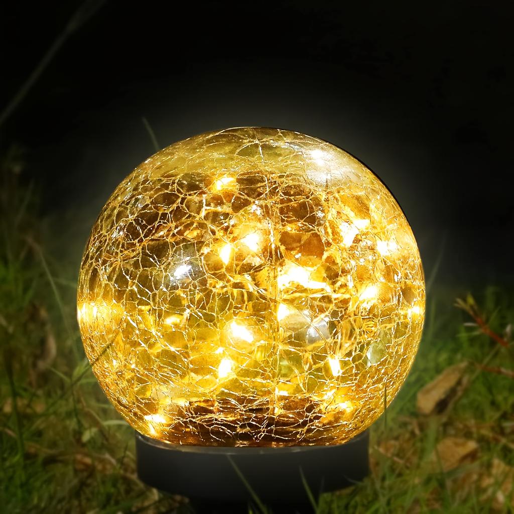 Solar Garden LED Glass Globe Lights, Cracked Glass Decorative Lights, Outdoor Waterproof, For Patio Lawn Gazebo Tabletop Holiday Event Decoration