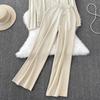 Fashion Collar Loose Long-sleeved Irregular Knit Tops High Waist Thin Straight Pants Two-piece Set