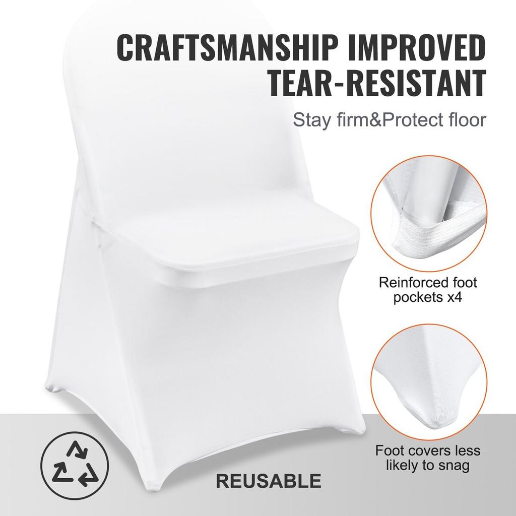 50PCS White Stretch Spandex Folding Chair Covers, Universal Fitted Chair Cover, Removable Washable Protective Slipcovers, for Wedding, Holiday,