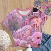 2024 Детская одежда для девочек, корейские футболки, летняя мода, детский принт с круглым вырезом, мультяшная одежда для девочек от 2 до 8 лет, футболки для мальчиков