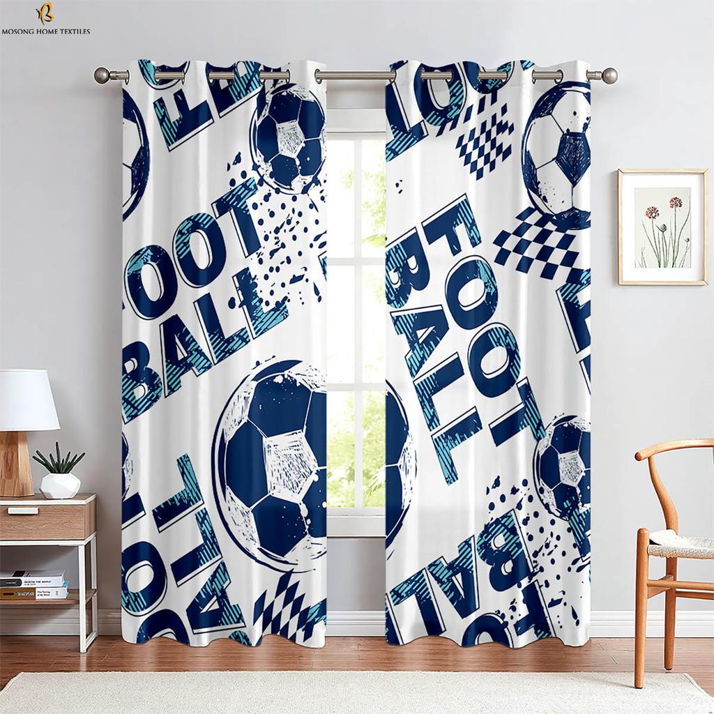 Cool Watercolor Green Football 3d Printed Curtains Suitable For Children's Room Study Bedroom Living Room Decorative Curtains