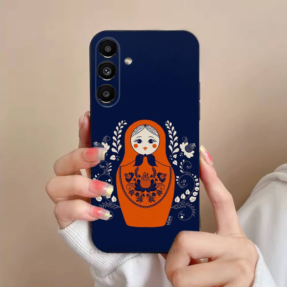 Cute Cool Russian Art Matryoshka Phone Case For Samsung S25,24,21,22,23,S30,Ultra,S20,Plus,Fe,Lite,Note,S10,S9,Black Soft Shell