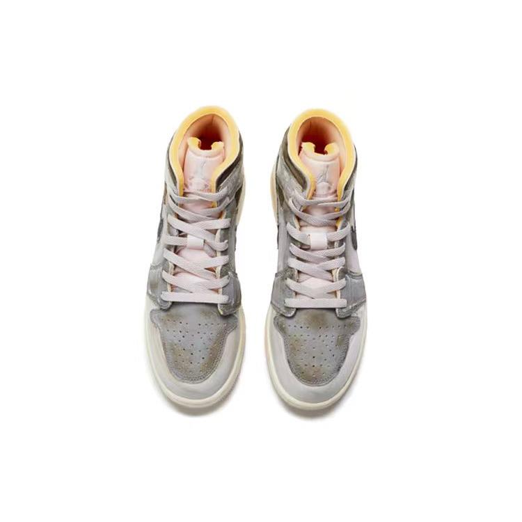 Jordan Air Jordan 1 Mid Амортизация Нескользящая Износостойкая Высокие Баскетбольные Кроссовки Мужские Серый Белый Коричневый DM9652-100(Команда-)