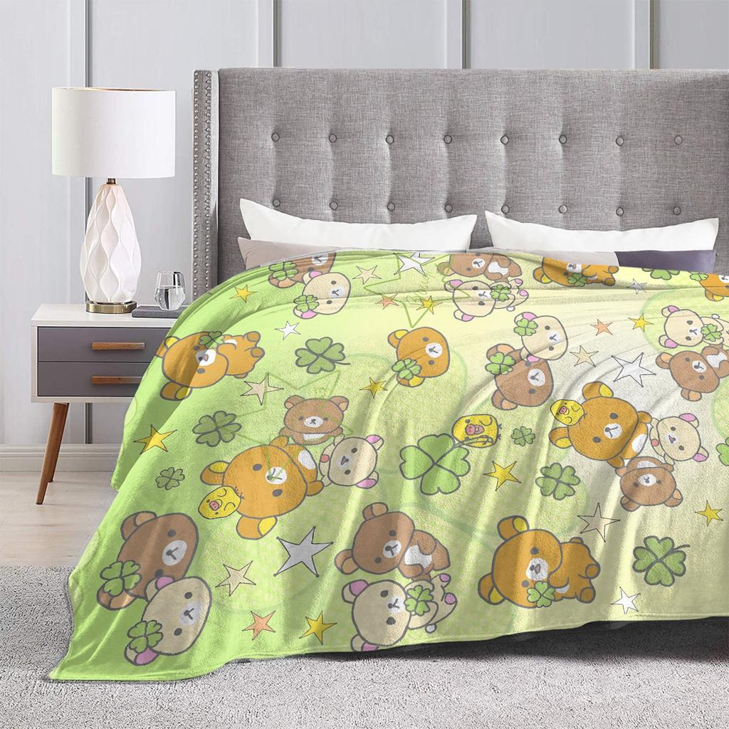 Super Warm BlanketsBoy Girl Picnic Rilakkumas Lucky Four-Leaf Throw Blanket Flannel Bedspread For Outdoor Funny Sofa Bed Cover