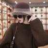 Angora Rabbit-haired Fisherman Hat for Women In Autumn and Winter Australian Wool Knitted Hat Contrast Striped Pot Hat Trend