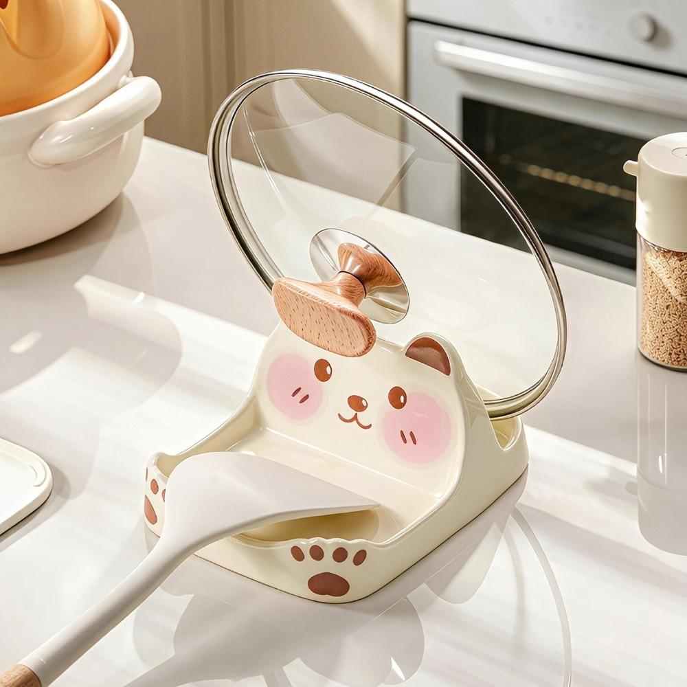Space Saving Ceramic Pot Lid Holder Bear Shape Kitchen Countertop Organizer Spatula Rack Kitchen