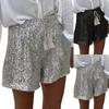 Women Summer Sequined Shorts High Waist Casual Loose A Line Shorts Shiny Clubwear Night Out Shorts Silver Black Shorts