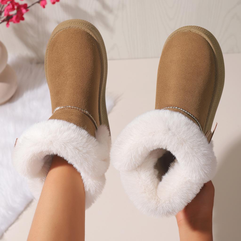 Women Snow Boots  Anti-Slip Wear-Resistant Plush Boots Women Winter New Round Toe Bow Platform Shoes for Women Zapatos De Mujer