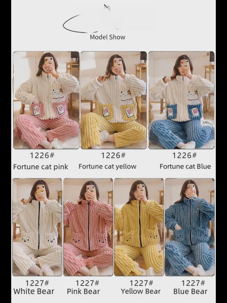 Женская зимняя пижама больших размеров из кораллового и жаккардового бархата - Милая и уютная домашняя одежда (До 200 фунтов)