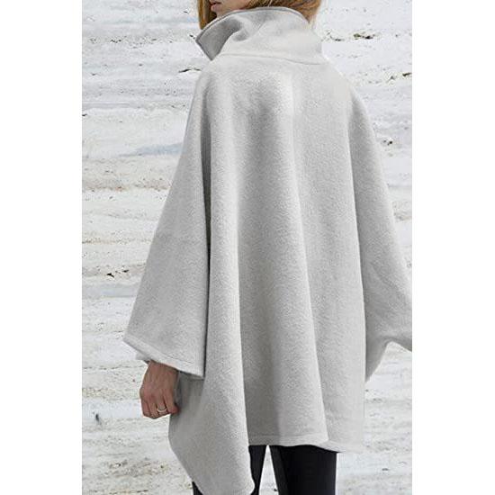 Women's Autumn and Winter Cape Zipper Faux Wool Shawl Cape Coat for Women