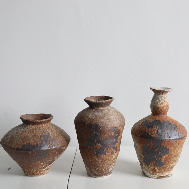 Wabi-Sabi Ceramic Vase: Retro, Handmade Pottery for Zen Flower Arrangements In Homes or Hotels.