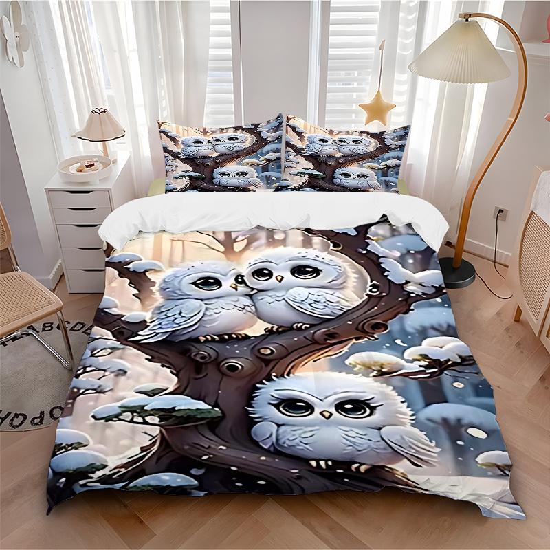 3pcs Anime Owl Comforter Set with One Quilt Cover and Two Pillowcases (No Core) - Festive Gift for Home Decor, Polyester Fabric, Cartoon Design, Suita