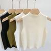Women Knitted Vest Tops Slim Fit Half-High Collar Sleeveless Top Solid Color Stretchy Knit Blouse Daily Wear