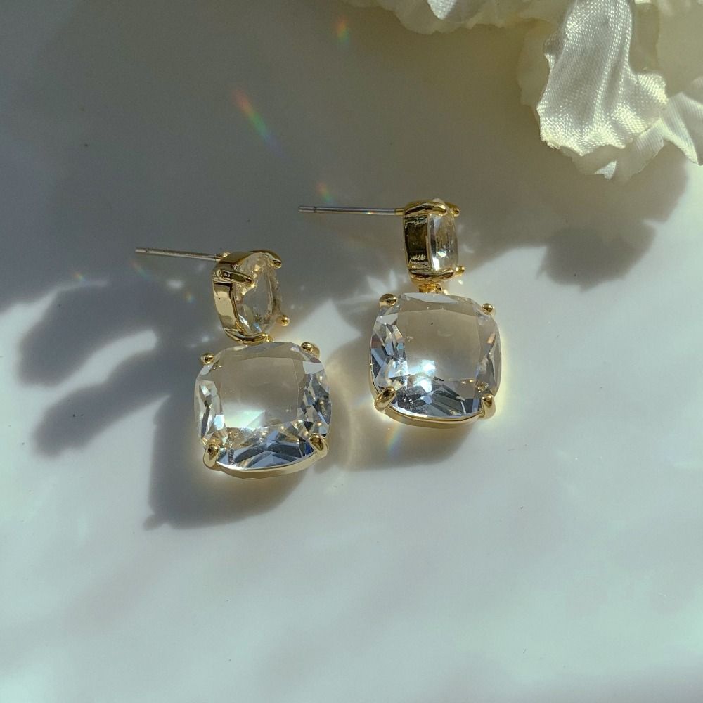Dazzling Geometric Drop Earrings Sweet Ear Clip Women Transparent Ice Cube Earrings  Party