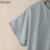 ZANZEA Women Casual V-Neck Loose Summer Short Sleeve Blouse