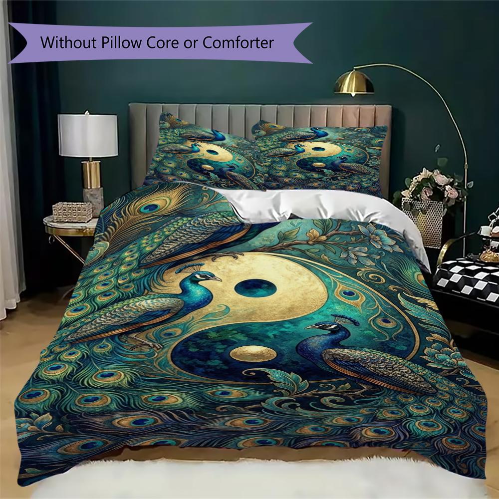 Peacock Pattern Bedding uilt Set uilt Cover Pillowcase Home Decoration Birthday Gift (1 * duvet cover + 2 * pillowcase without core)119