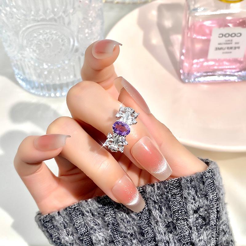Серебряное кольцо S925 с натуральным топазом, регулируемое, нетускнеющее, элегантное хрустальное украшение для женщин