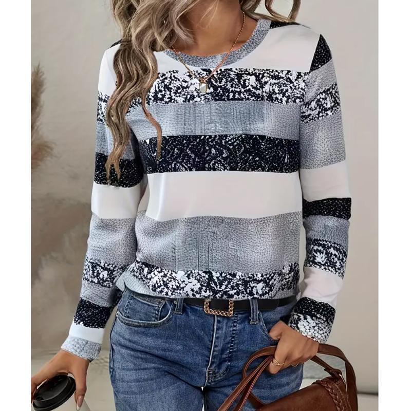 2025 Autumn & Winter Women's New Casual Crew Neck Long Sleeve Top 3D Stripe Pattern