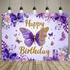 Dreamy Butterfly Theme Photography Child Birthday Party Baby Shower Purple Flowers Banner Background Decoration Photo Studio2