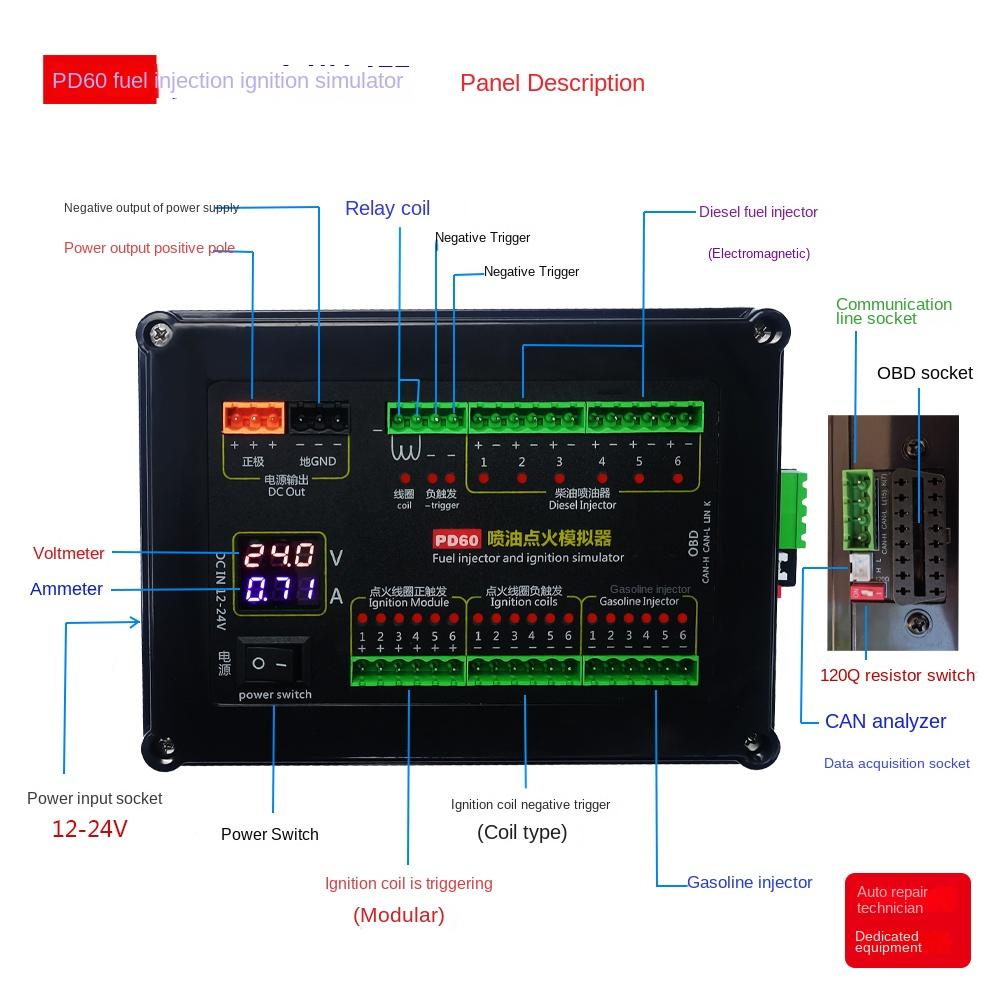 AM-PD60 Симулятор зажигания топливных форсунок Платформа обслуживания ЭБУ Тестовое оборудование для бензиновых дизельных транспортных средств Компьютерная плата