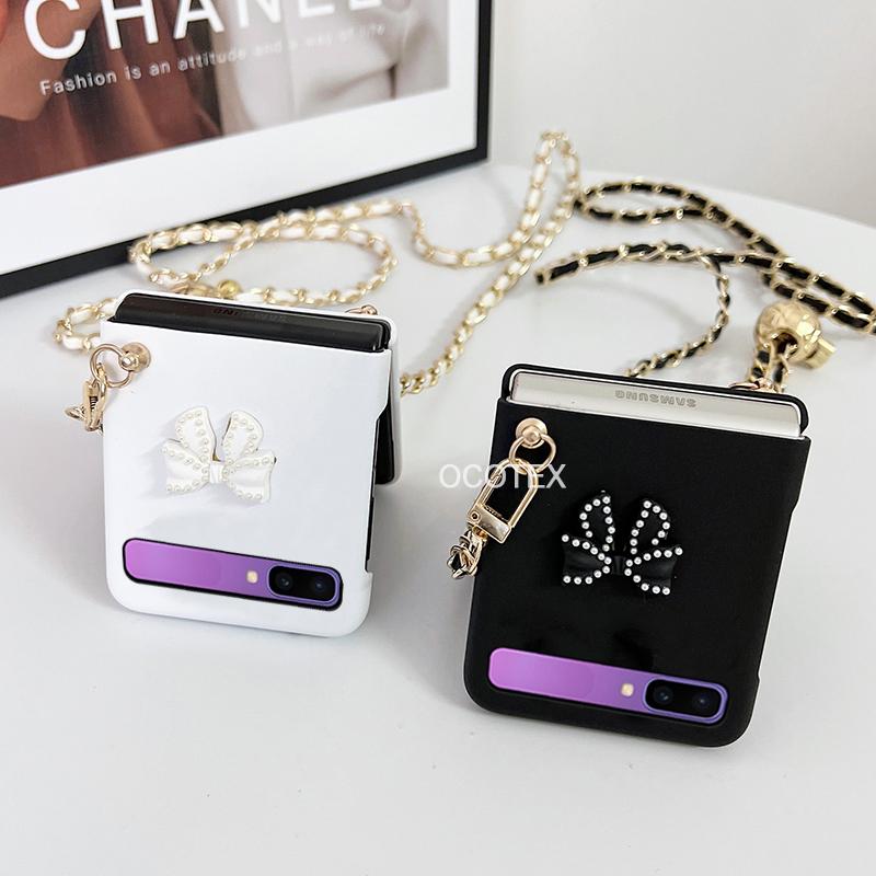 Модные чехлы на плечевой ремень с узлом и бантом для Samsung Galaxy Z Flip 1 2 Zflip2 1 5g, жесткий чехол через плечо с ремешком из ПК