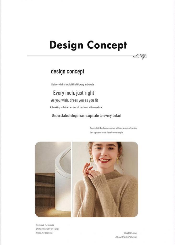 Women's Soft Cashmere Half-High Collar Sweater - Cozy, Loose-Fit, Solid Color, Gentle Style for Autumn/Winter.