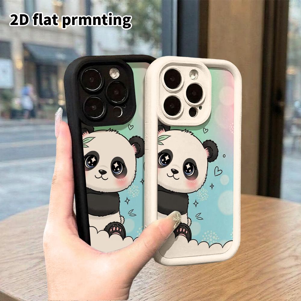 Phone case: 2D flat design suitable for iPhone 18 17 16 15 14 13 Pro step protection case, big eyed cute panda, Christmas and Halloween gift