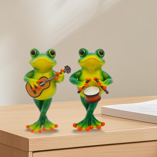 Фигурка Лягушки-гитариста, Полимерная скульптура Лягушки-барабанщика, Украшение животного, Статуэтка лягушки для декора дома, офиса, рабочего стола