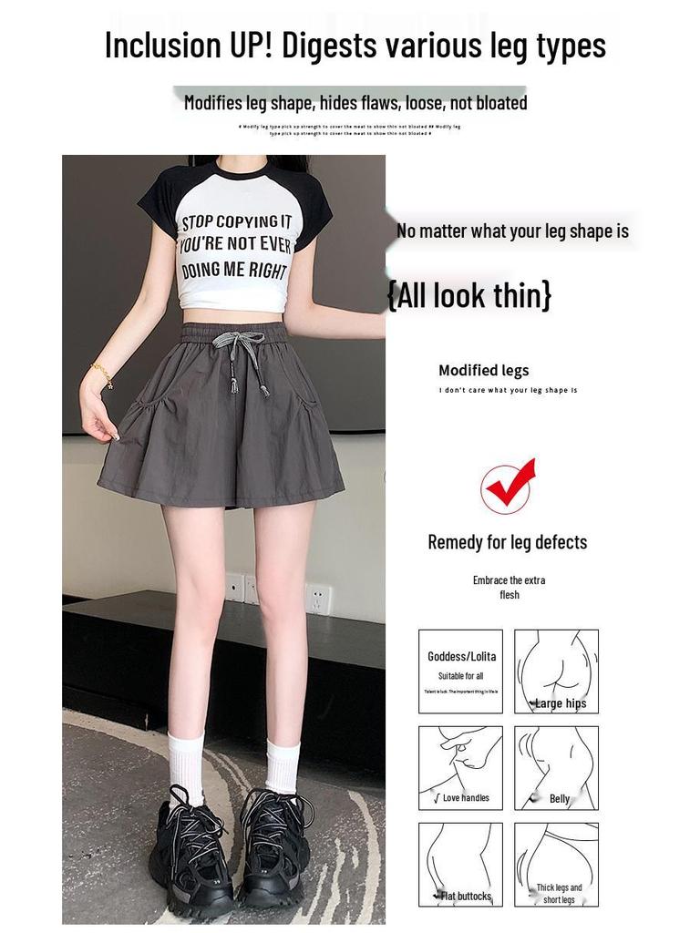 2025 Sweet Korean High-Waisted Quick-Dry Ruffle Pants with Pockets