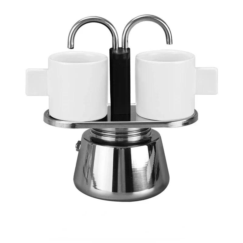 Кофеварка с двумя головками, кофеварка для мокко-эспрессо, кофейник с двумя трубками, кофемашина из нержавеющей стали для приготовления мокко, классические инструменты для итальянского кафе