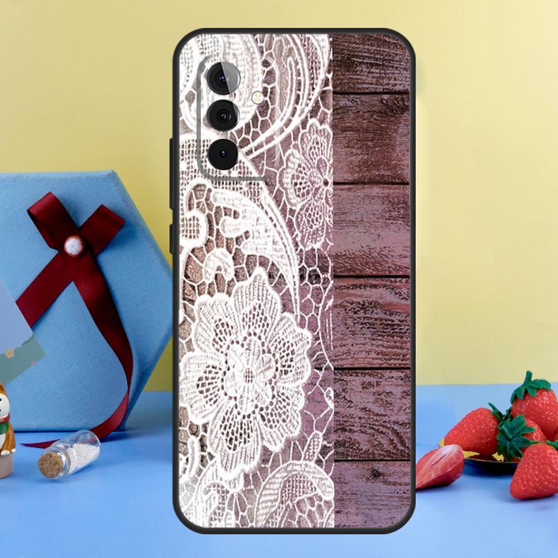 Western Rustic Barn Wood Lace Case For Samsung Galaxy A13 A33 A53 A16 A17 A54 A34 A14 A15 A35 A55 A52 A12 A32 A26 A36 A56