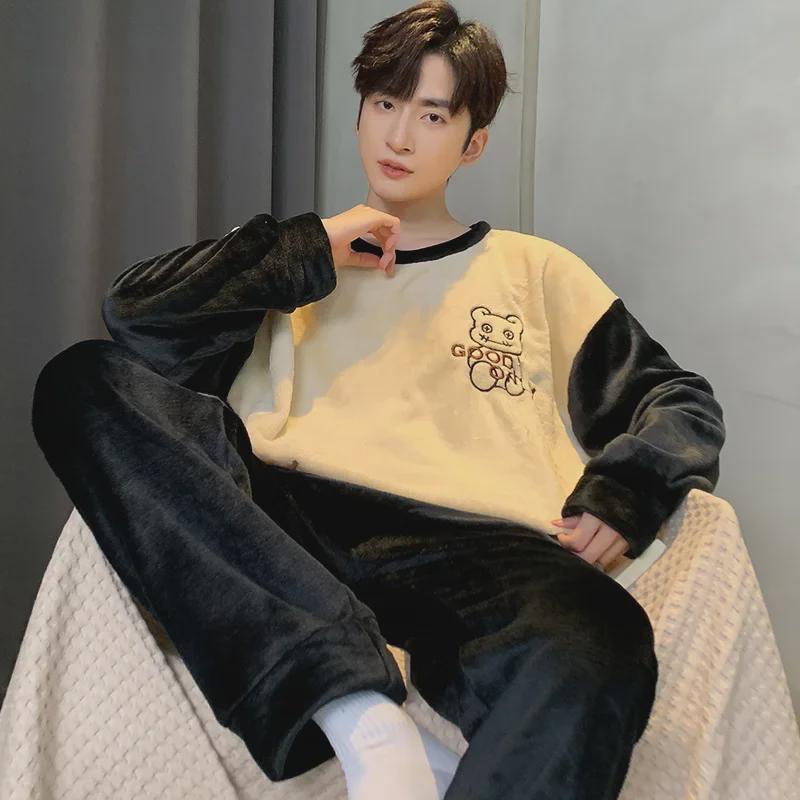 Men's Winter Pajamas Set - Thick Coral Fleece and Velvet Warm Flannel, Large Sizes Available