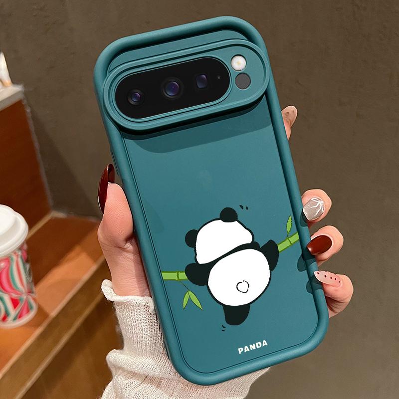 Cartoon Panda Pattern Soft Shockproof Matte Phone Case For Google Pixel 9 Pro XL 8 Pro 8A Lens Protection TPU Bumper Cover