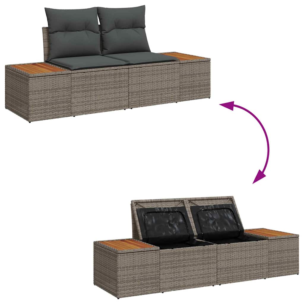 Garden Sofa Set with Cushions and Storage 8 pcs Grey Poly Rattan