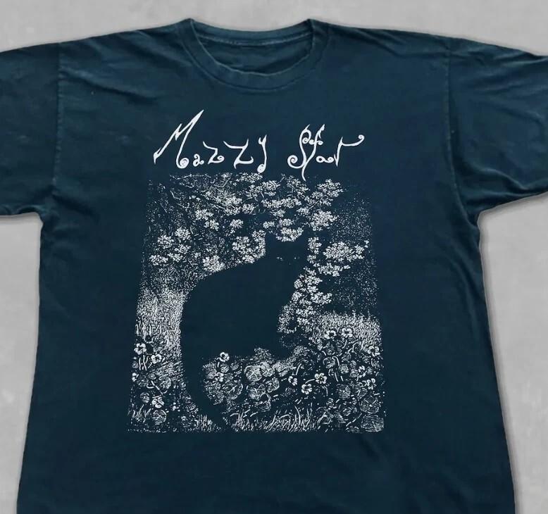 Reprint 1990 Early Mazzy Star Cat T-shirt Basic Black Men Women S-5XL