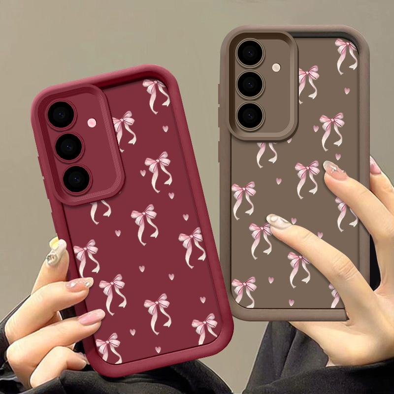 Мягкий матовый чехол из ТПУ с принтом в виде бантика для моделей Samsung - Противоударный с защитой объектива
