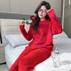 Red New Year Pajamas Casual Loose Knitted Sleepwear Flannel Loungewear Winter Coral Fleece Home Wear Thickened Warm Nightwear