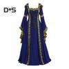 Женское платье в средневековом королевском стиле со шнуровкой и капюшоном, рукавами «летучая мышь», макси-платье с затягивающимся квадратным воротником, для выступлений на сцене, для Хэллоуина, для косплея в стиле Ренессанс