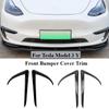 For Tesla Model 3 Y 2017-2024 Accessories Glossy Black Carbon Look Car Front Bumper Fog Light Frame Spoiler Decoration Body Kit