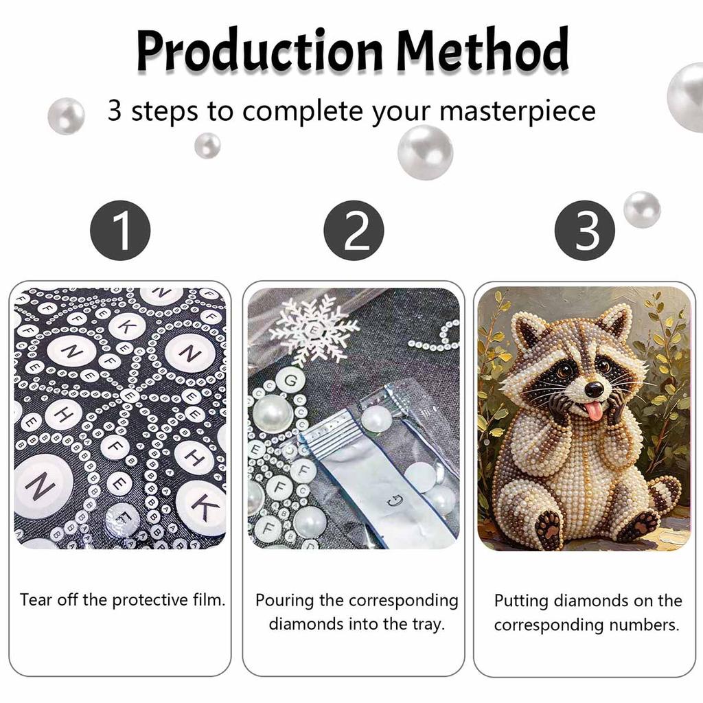 Pearl painting kit Raccoon animal portrait handmade DIY home decoration painting
