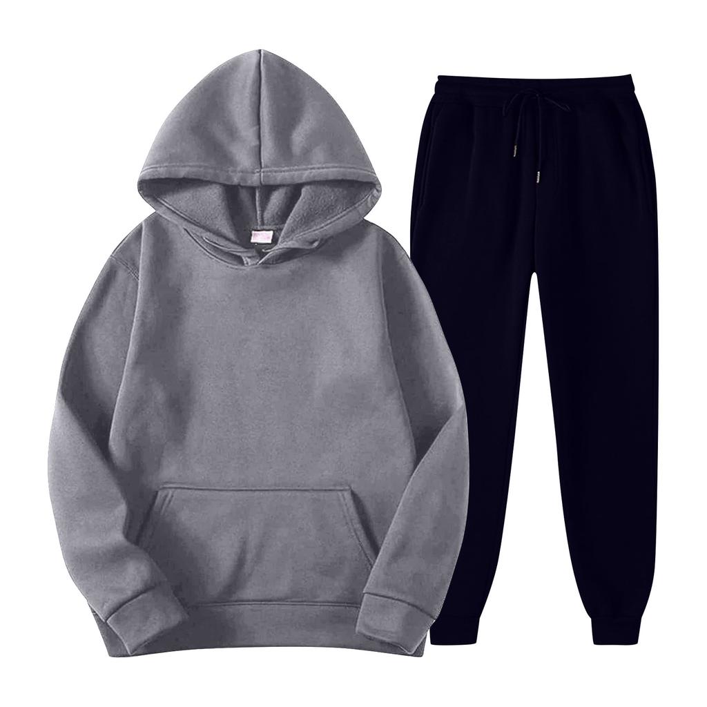 Мужской спортивный костюм с капюшоном, унисекс, двухсекционная одежда для бега, пуловер с длинными рукавами, толстовки с капюшоном + комплект спортивных штанов
