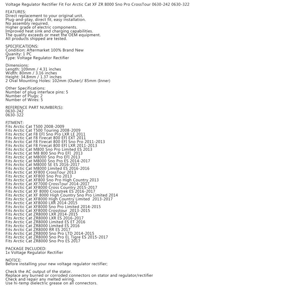 Регулятор-выпрямитель подходит для Arctic Cat F8 F/XF800 M XF ZR 8000 0630-242 0630-322