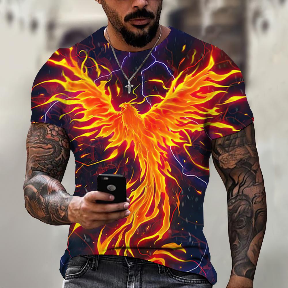 Summer Men's T-shirts 3d Phoenix Print Graphic Short Sleeve Tops Fashion Hip Hop Tees Men Oversized T Shirt Vintage Men Clothing