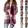Women's Casual Fashion Plaid Print Half-open Collar Mid-length Irregular Hem Cardigan Jacket